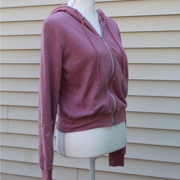 Forever 21 Women’s Hoodie Full Zip Metallic Stars Pink Sweater - Picture 3 of 9